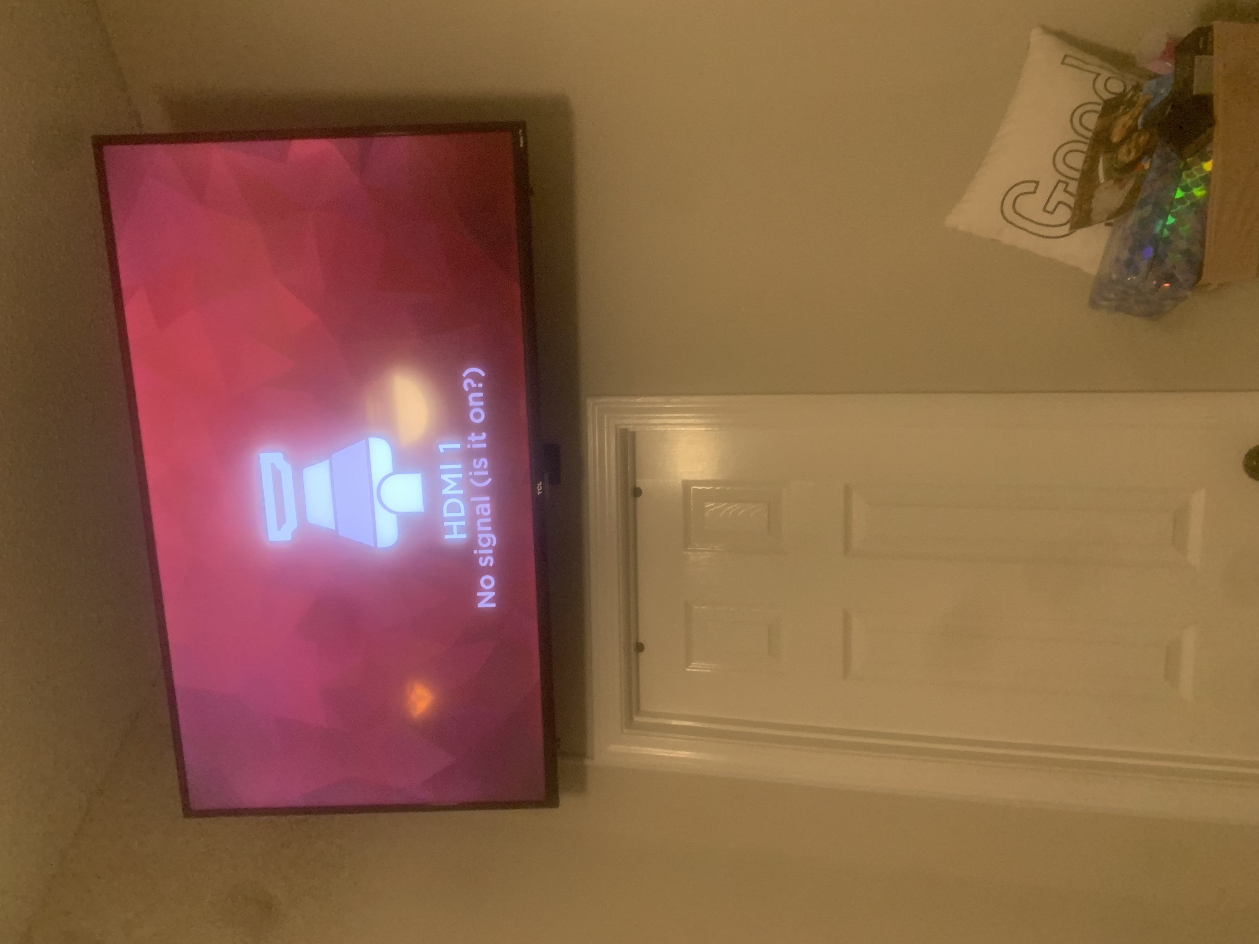 Tilting TV mounting on drywall wall in living room, service area