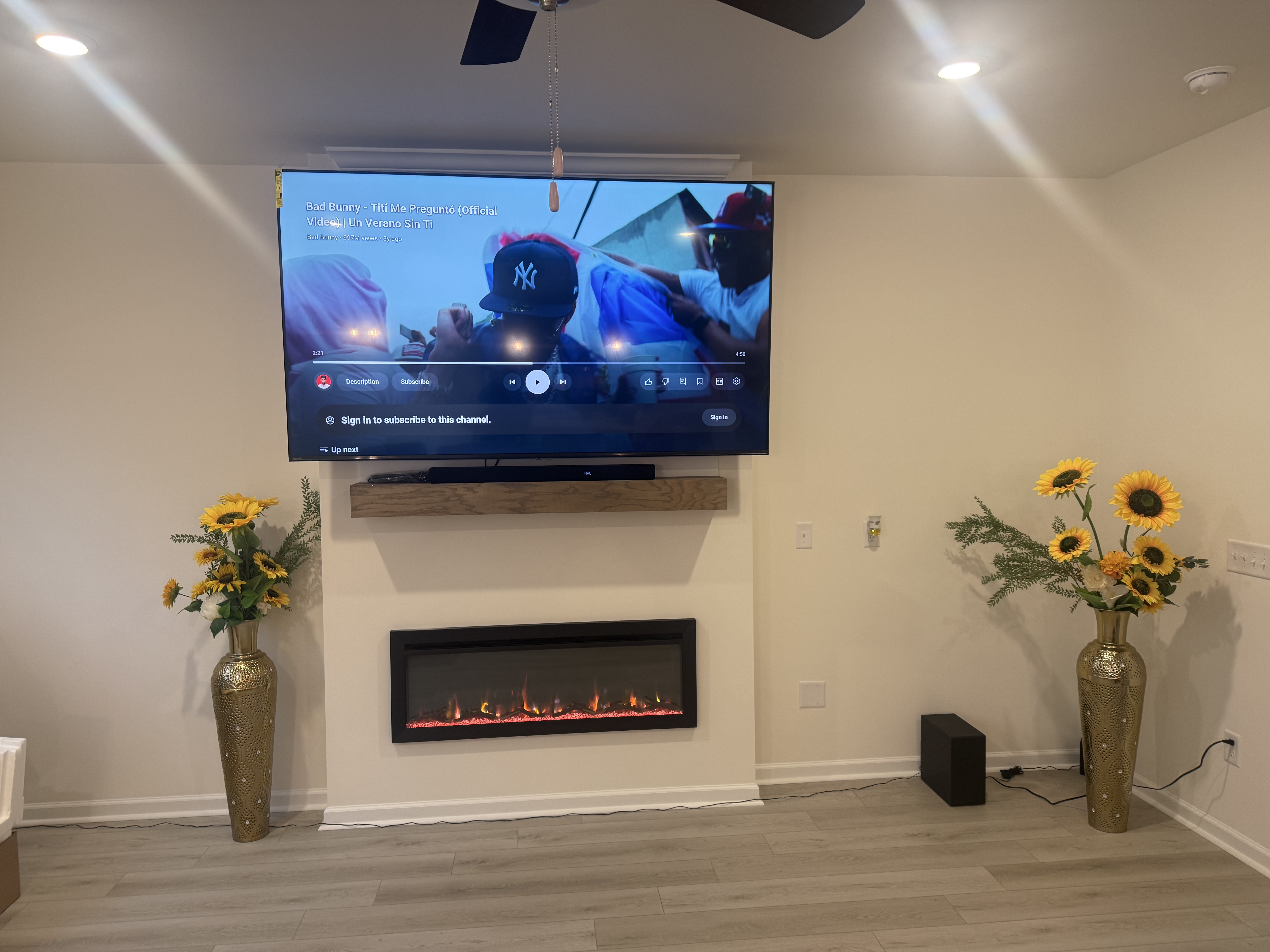 Full-motion TV mounting on drywall wall in living room, Charleston SC