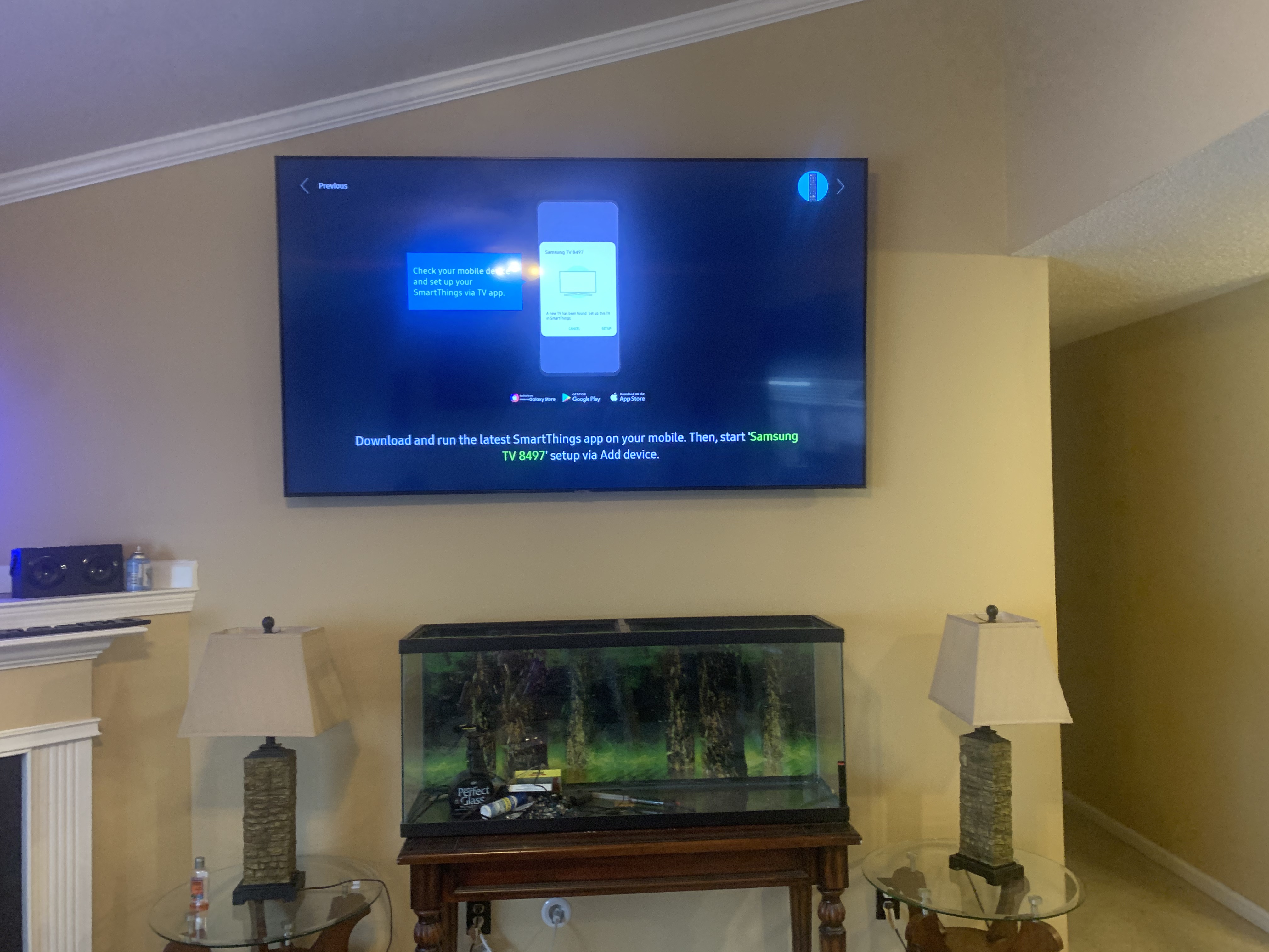 Fixed TV mounting on drywall wall in living room, Charleston SC