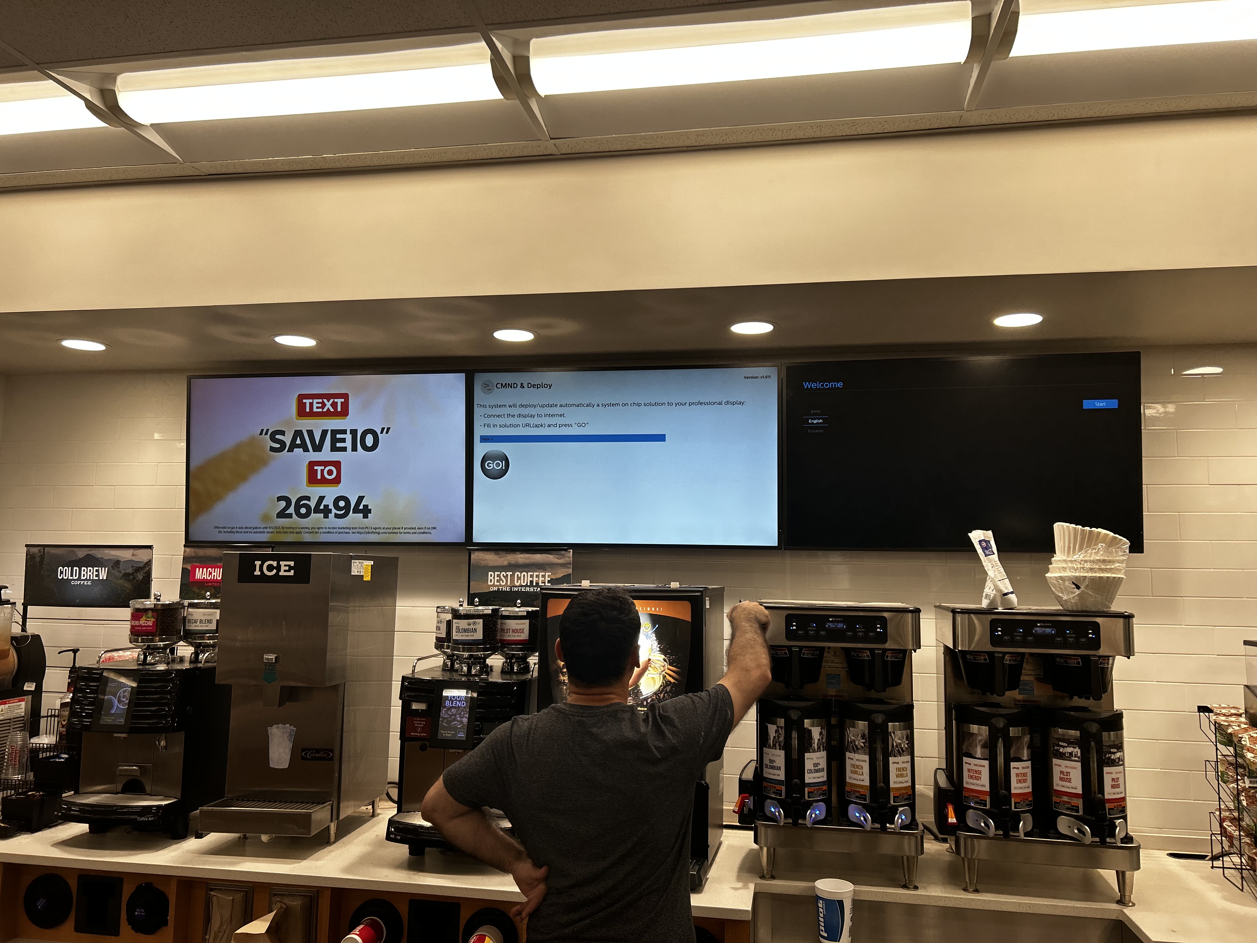 Tilting TV mounting on drywall wall in living room, service area