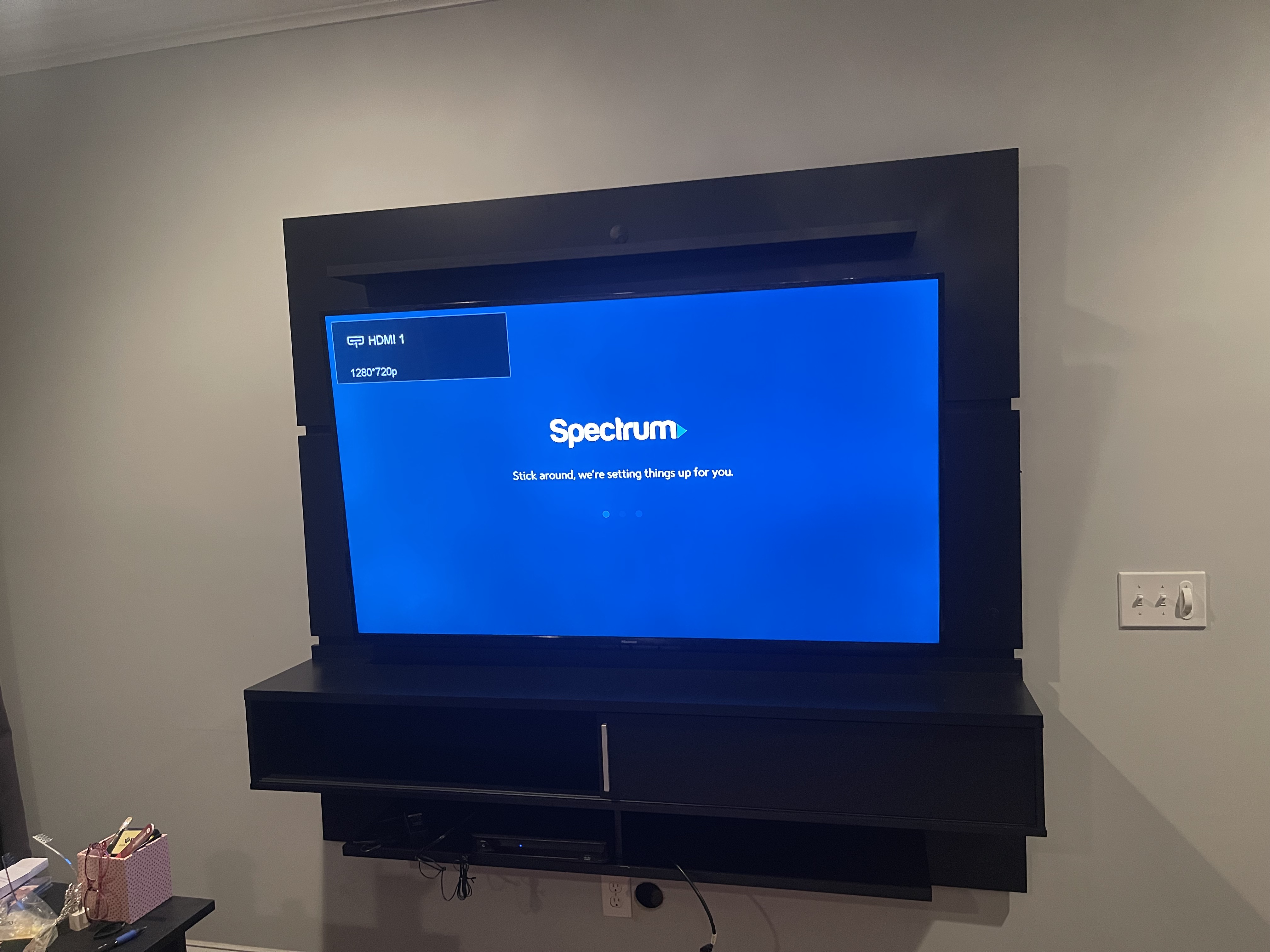 Tilting TV mounting on drywall wall in living room, Charlotte NC